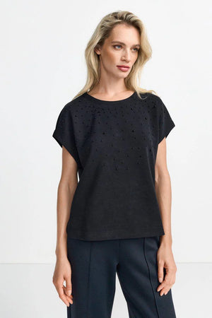 RICH&ROYAL T-SHIRT MIT ZIERPERLEN BLACK 2412-211