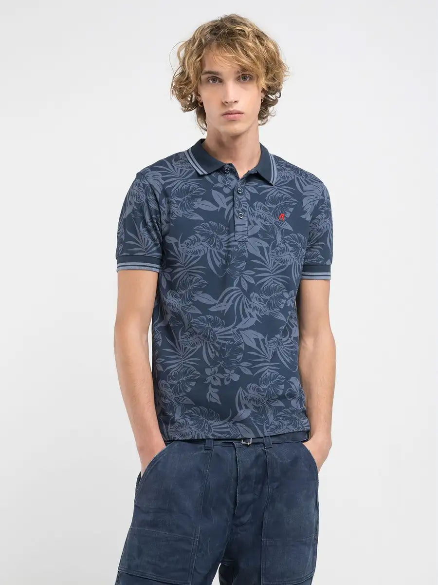 REPLAY PIQUET-POLOSHIRT MIT DRUCK BLAU M3009