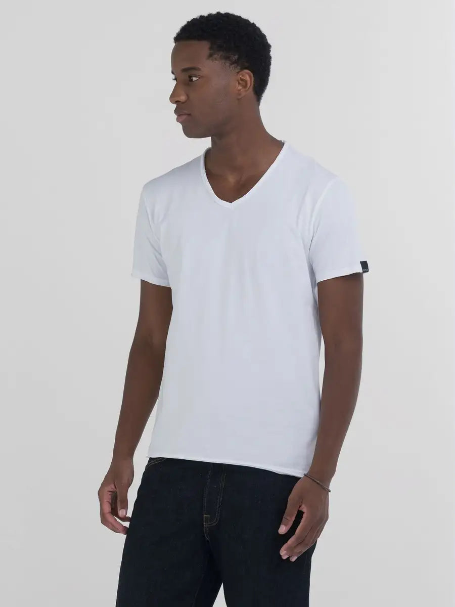 REPLAY BAUMWOLL-T-SHIRT MIT V-AUSSCHNITT WEISS M3591A 001