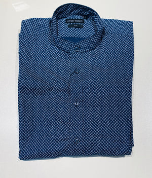 Antony Morato Slim-Fit-Hemd dunkelblau gemustert mit Stehkragen MMSL00532