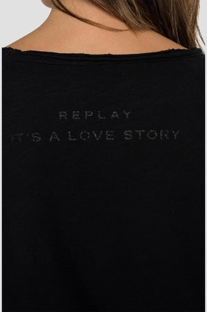 REPLAY ROSE LABEL SHIRT MIT REPLAY IT'S A LOVE STORY-AUFDRUCK W3579